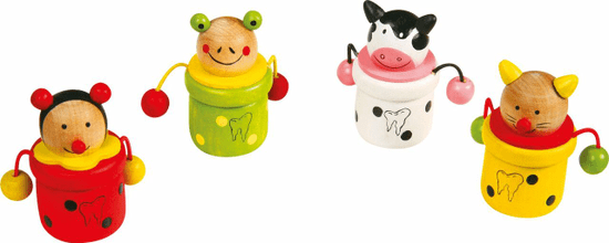 Small foot Dřevěné hračky - krabička na mléčné zoubky zvířátka kravička