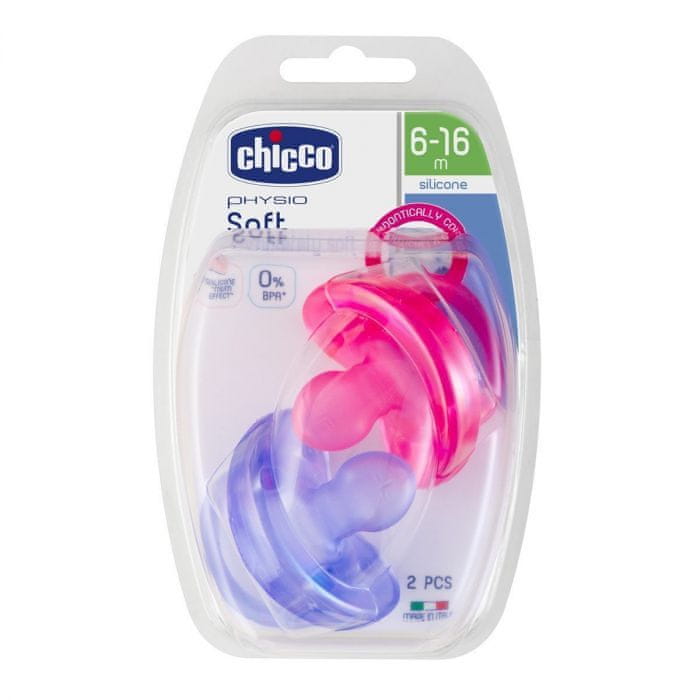 Chicco Šidítko celosilikonové Physio Soft dívka 2 ks, 6-16m