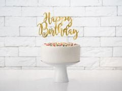 Dekorace na dort Happy Birthday, zlatá 22,5 cm