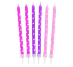 Narozeninové svíčky růžovo-fialové s puntíky - 24 ks - 11,5 cm