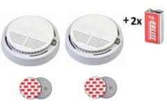 Secutek 2x Požární hlásič a detektor kouře VIP-909 EN14604 s 9V baterií zdarma + 2x Samolepící magnetický držák pro hlásiče