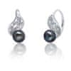Luxusní stříbrné náušnice s pravou černou perlou JL0674