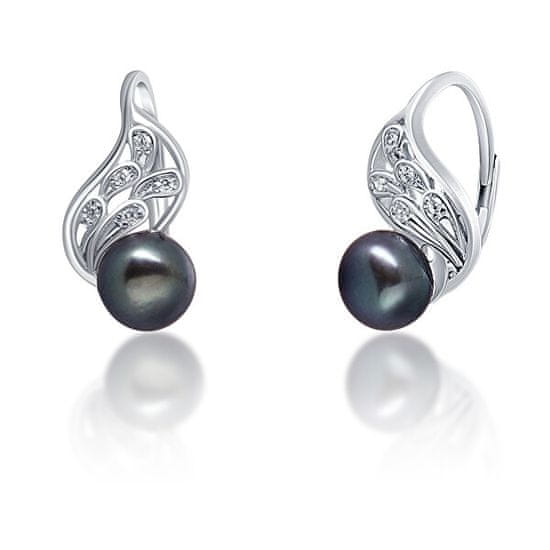 JwL Luxury Pearls Luxusní stříbrné náušnice s pravou černou perlou JL0674