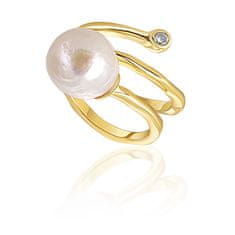 JwL Luxury Pearls Pozlacený prsten s pravou perlou a zirkonem JL0692 (Obvod 54 mm)