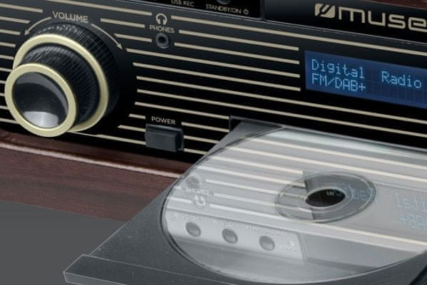  moderní retro gramofon muse mt-115dab dab tuner rms 20 w reproduktory usb nahrávání i přehrávání dřevěná skříň cd mechanika Bluetooth technologie aux in 