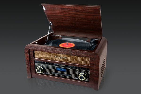  moderní retro gramofon muse mt-115dab dab tuner rms 20 w reproduktory usb nahrávání i přehrávání dřevěná skříň cd mechanika Bluetooth technologie aux in 