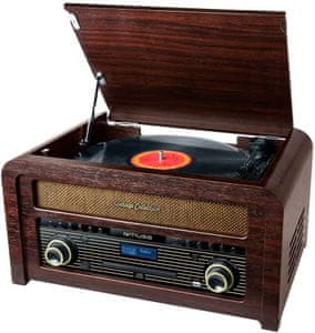 moderní retro gramofon muse mt-115dab dab tuner rms 20 w reproduktory usb nahrávání i přehrávání dřevěná skříň cd mechanika Bluetooth technologie aux in 