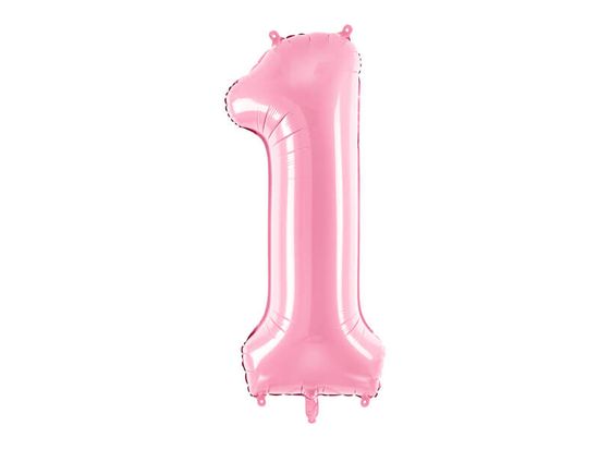 PartyDeco Fóliový balónek Číslo 1 světle růžový 86cm