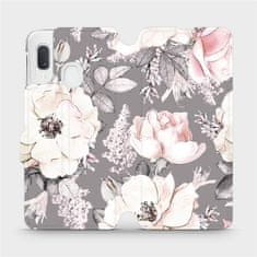 Mobiwear Flipové pouzdro na mobil Samsung Galaxy A20e - MX06S Květy na šedém pozadí