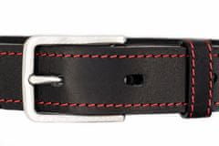TLW Černý kožený opasek PREMIUM s nerezovou sponou o šíři 35mm, 140cm, zkracovatelný, červené šití