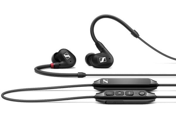 audiofilská bezdrátová sluchátka sennheiser ie 40 pro bt vynikající zvuk širokopásmový měnič odpojitelný kabel mezi sluchátky bluetooth technologie pouzdro v balení