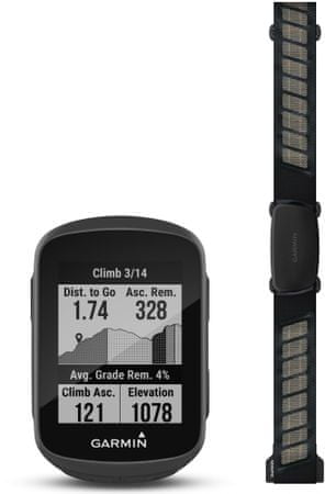 GPS navigace na kolo Garmin Edge 130 Plus HD Bundle cyklopočítač kvalitní navigace, navigování, notifikace z telefonu, detekce nehody, přehledný dobře čitelný displej 1.8palců Glonass GPS Galileo