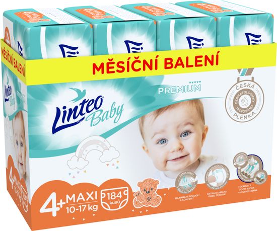 LINTEO Plenky Baby Prémium MAXI+ (10-17 kg) 184 ks