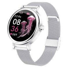 Printwell Chytré hodinky v češtině, PW-105, Bluetooth 5.0, elegantní dámské smart watch s krokoměrem, oxymetrem, měřením tepu, tlaku, stříbrné