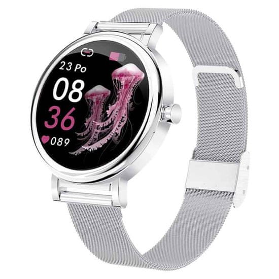Printwell Chytré hodinky v češtině, PW-105, Bluetooth 5.0, elegantní dámské smart watch s krokoměrem, oxymetrem, měřením tepu, tlaku