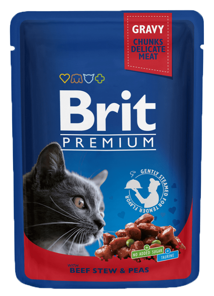 Levně Brit Premium Cat Pouches with Beef Stew & Peas 24 x 100g