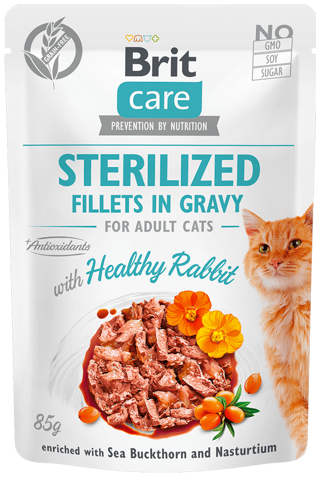 Brit Care Cat Sterilized Fillets in Gravy with Healthy Rabbit 24x85 g EXPIRACE 20.01.2023