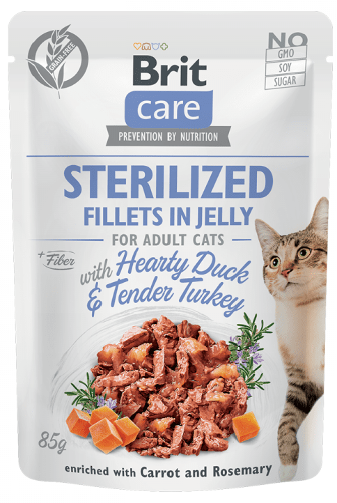 Levně Brit Care Cat Sterilized Fillets in Jelly with Hearty Duck&Tender Turkey 24x85 g