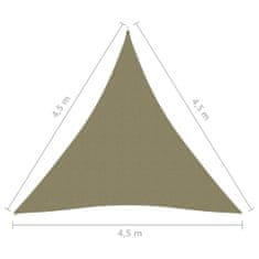 Greatstore Stínící plachta oxford trojúhelníková 4,5 x 4,5 x 4,5 m béžová