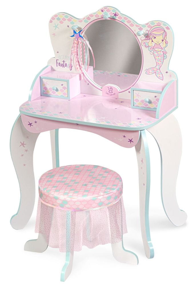 DeCuevas 55541 Dřevěný toaletní stolek se zrcadlem, dřevěnou židličkou a doplňky Ocean Fantasy - rozbaleno
