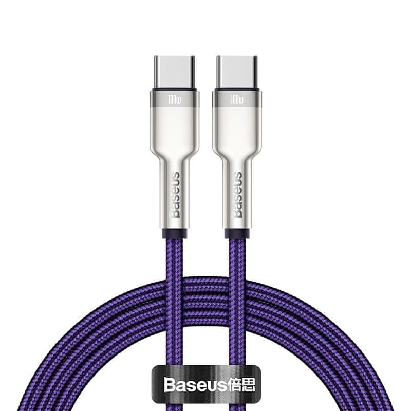 BASEUS Cafule Series nabíjecí / datový kabel USB-C samec na USB-C samec s kovovými koncovkami 100W 1 m CATJK-C05, fialová
