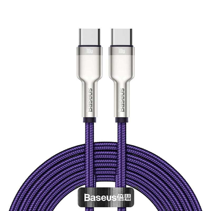 BASEUS Cafule Series nabíjecí / datový kabel USB-C samec na USB-C samec s kovovými koncovkami 100W 2 m CATJK-D05, fialová