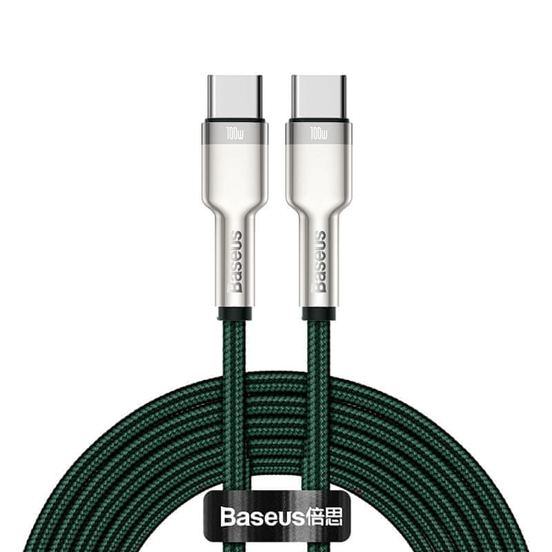 BASEUS Cafule Series nabíjecí / datový kabel USB-C samec na USB-C samec s kovovými koncovkami 100W 2 m CATJK-D06, zelená