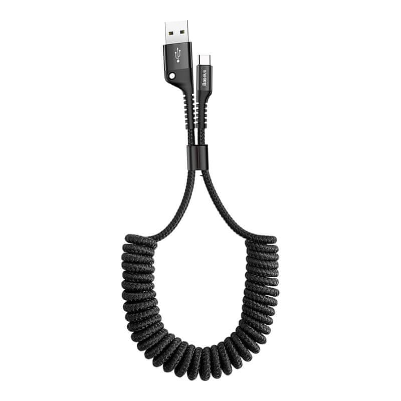 BASEUS Fish Eye pružinový nabíjecí / datový kabel USB na USB-C 2 A 1 m CATSR-01, černá