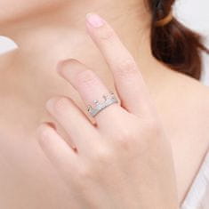 Luxusní stříbrný prsten se zirkony Královská korunka R00021 (Obvod 59 mm)