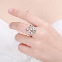 Hravý stříbrný prsten s barevnými zirkony R00021 (Obvod 55 mm)