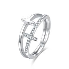 MOISS Luxusní dvojitý stříbrný prsten s křížky R00020 (Obvod 52 mm)
