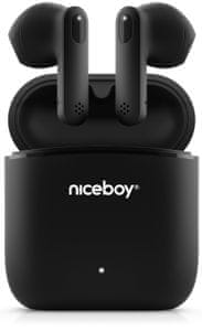 bluetooth přenosná sluchátka niceboy hive beans pro bezdrátová ipx4 aac sbc nabíjecí box 20 h provoz celkem vhodná i pro sportovce mikrofon handsfree hlasové ovládání špičkový zvuk 10mm výkonné měniče maxxbass technologie
