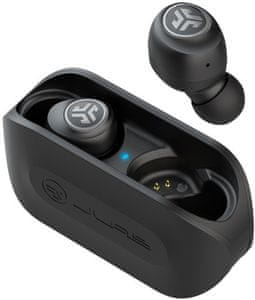 moderní Bluetooth sluchátka jlab go air s ekvalizérem čistý zvuk skvělý výkon dlouhá výdrž nabíjecí box s kabelem nízká hmotnost dotykové senzory