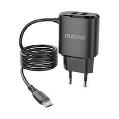 DUDAO A2Pro síťová nabíječka 2x USB + vestavěný Micro USB kabel 12W, černá