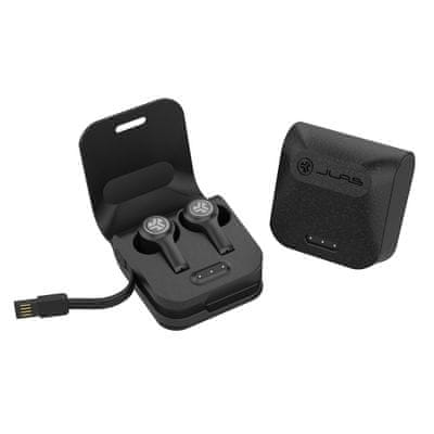  moderní Bluetooth sluchátka jlab air executive true wireless s ekvalizérem čistý zvuk skvělý výkon dlouhá výdrž nabíjecí box s kabelem nízká hmotnost dotykové senzory 