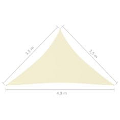 Greatstore Stínící plachta oxford trojúhelníková 3,5x3,5x4,9 m krémová