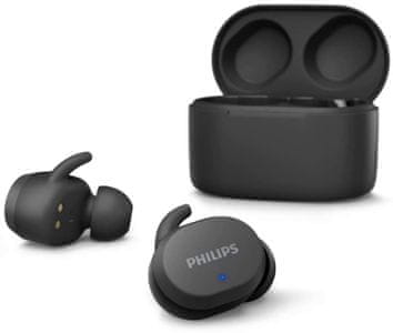 moderní Bluetooth sluchátka philips tat3216 podpora hlasových asistentů odolná vodě nabíjecí box dlouhá výdrž pohodlná v uších výkonné měniče dotykové ovládání handsfree funkce moderní design