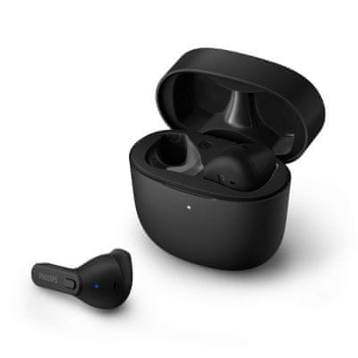  moderní Bluetooth sluchátka philips TAT2236 podpora hlasových asistentů odolná vodě nabíjecí box dlouhá výdrž pohodlná v uších výkonné měniče dotykové ovládání handsfree funkce moderní design 