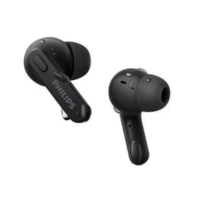  moderné Bluetooth slúchadlá philips TAT2206 podpora hlasových asistentov odolná vode nabíjací box dlhá výdrž pohodlné v ušiach výkonné meniče dotykové ovládanie handsfree funkcia moderný dizajn 