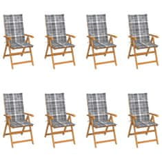 Vidaxl Polohovací zahradní židle s poduškami 8 ks masivní teak