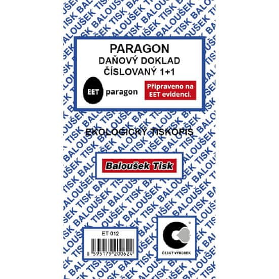 Baloušek ET012 - Paragon-daňový doklad číslovaný - 4 balení