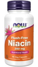 NOW Foods Niacin, Bez vedlejšího účinku zčervenání, 250 mg, 90 rostlinných kapslí