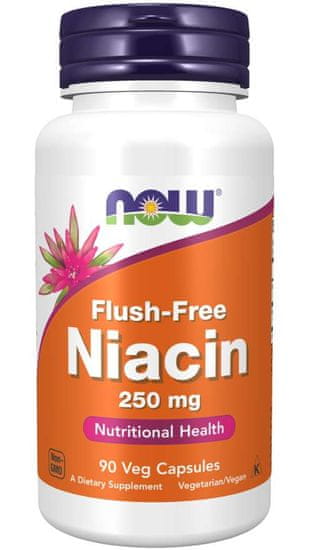 NOW Foods Niacin, Bez vedlejšího účinku zčervenání, 250 mg, 90 rostlinných kapslí