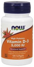 NOW Foods Vitamin D3, 5000 IU, 120 softgel kapslí