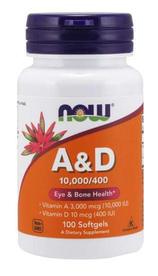 NOW Foods Vitamin A & D, 10000/400 IU, 100 softgelových kapslí