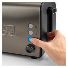 Topinkovač Black+Decker, BXTOA900E, kleště pro přípravu sendvičů, 7 stupňů opékání, široký slot 4,3 x 14 cm, funkce stop, rozmrazování a ohřívání, 900 W