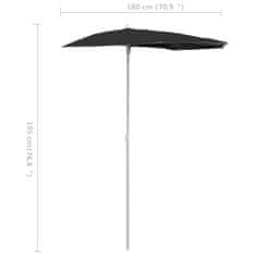shumee Zahradní půlkruhový slunečník s tyčí 180 x 90 cm černý