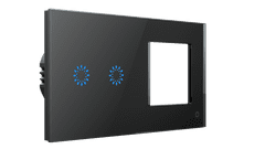 HEVOLTA Glasense skleněný vypínač 2-tlačítkový + volný rámeček, Graphenium Black, WiFi