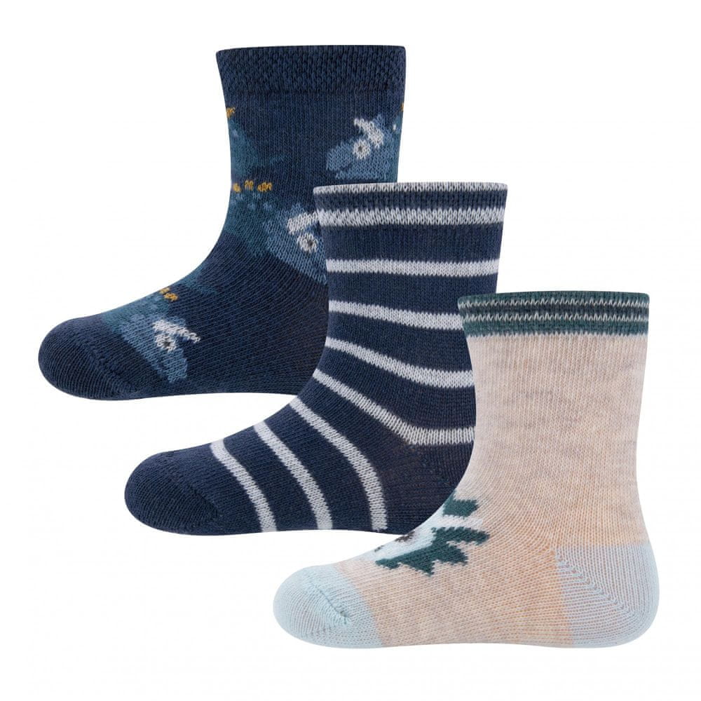 EWERS chlapecký 3pack ponožek s dinosaurem 205252 17-18 tmavě modrá