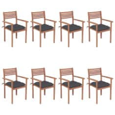 Greatstore Stohovatelné zahradní židle s poduškami 8 ks masivní teak